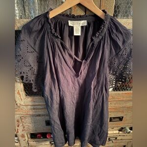 Chelsea & Theodore Purple V-Neck Bishop Sleeve Blouse